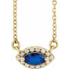 14K Yellow Blue Sapphire & .05 CTW Diamond Halo-Style 16" Necklace - Siddiqui Jewelers