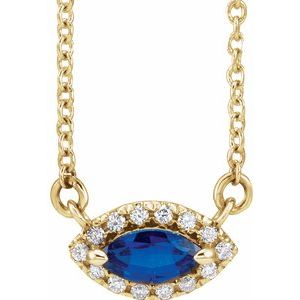 14K Yellow Blue Sapphire & .05 CTW Diamond Halo-Style 16" Necklace - Siddiqui Jewelers