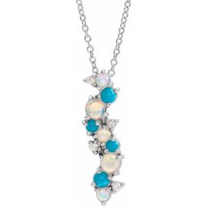 14K White Ethiopian Opal Turquoise & .03 CTW Diamond 16-18" Necklace - Siddiqui Jewelers
