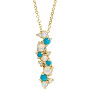 14K Yellow Ethiopian Opal Turquoise & .03 CTW Diamond 16-18" Necklace - Siddiqui Jewelers