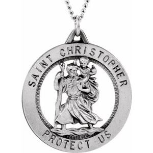 Sterling Silver 25.25 mm St. Christopher Medal Necklace  -Siddiqui Jewelers