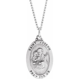 Sterling Silver 25x18 mm St. Joseph Oval Necklace - Siddiqui Jewelers
