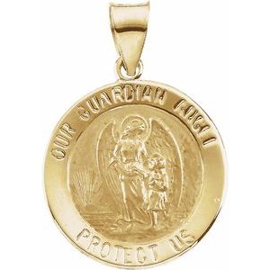 14K Yellow 18 mm Hollow Round Guardian Angel Medal - Siddiqui Jewelers