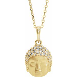 14K Yellow 1/8 CTW Diamond Buddha 16-18" Necklace - Siddiqui Jewelers