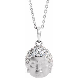 14K White 1/8 CTW Diamond Buddha 16-18" Necklace - Siddiqui Jewelers