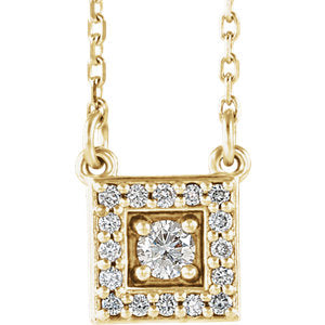 14K Yellow 1/8 CTW Diamond Halo-Style Square 16-18" Necklace - Siddiqui Jewelers