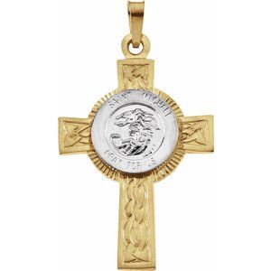 14K Yellow & White 28.5x20.8 mm St. Michael Cross Pendant - Siddiqui Jewelers