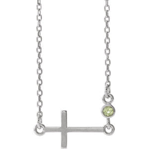 14K White Peridot Sideways Accented Cross 16-18" Necklace - Siddiqui Jewelers