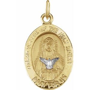 14K Yellow/White 15x11 mm Oval Mary of Holy Spirit Medal - Siddiqui Jewelers