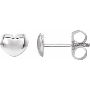 14K White 5.9x5.4 mm Youth Puffed Heart Earrings - Siddiqui Jewelers