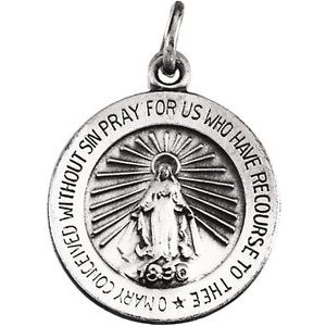 14K White 15 mm Miraculous Medal - Siddiqui Jewelers