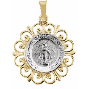 14K White & Yellow 18 mm Round Miraculous Medal - Siddiqui Jewelers