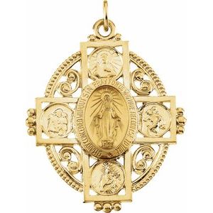 14K Yellow 35x28 mm Miraculous Cross Medal - Siddiqui Jewelers