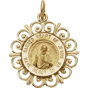 14K Yellow 18 mm Round Sacred Heart of Jesus Medal - Siddiqui Jewelers