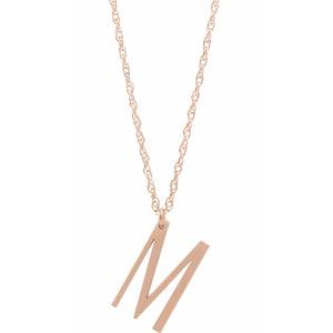 14K Rose Block Initial M 16-18" Necklace with Brush Finish - Siddiqui Jewelers