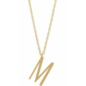 14K Yellow Gold-Plated Sterling Silver Block Initial M 16-18" Necklace with Brush Finish - Siddiqui Jewelers