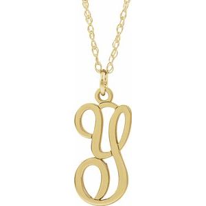14K Yellow Gold-Plated Sterling Silver Script Initial Y 16-18" Necklace - Siddiqui Jewelers