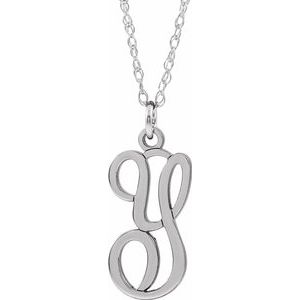 Sterling Silver Script Initial Y 16-18" Necklace - Siddiqui Jewelers