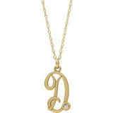 14K Yellow Gold-Plated .02 CT Diamond Script Initial D 16-18" Necklace - Siddiqui Jewelers