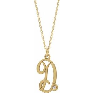 14K Yellow .02 CT Diamond Script Initial D 16-18" Necklace - Siddiqui Jewelers