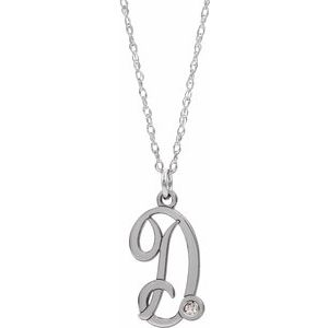 Sterling Silver .02 CT Diamond Script Initial D 16-18" Necklace - Siddiqui Jewelers