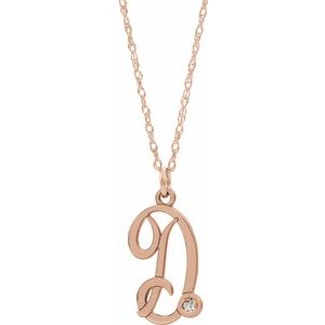 14K Rose Gold-Plated Sterling Silver .02 CT Diamond Script Initial D 16-18" Necklace - Siddiqui Jewelers