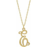 14K Yellow .02 CT Diamond Script Initial E 16-18" Necklace - Siddiqui Jewelers