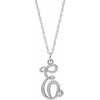 Sterling Silver .02 CT Diamond Script Initial E 16-18" Necklace - Siddiqui Jewelers