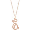 14K Rose Gold-Plated Sterling Silver .02 CT Diamond Script Initial E 16-18" Necklace - Siddiqui Jewelers