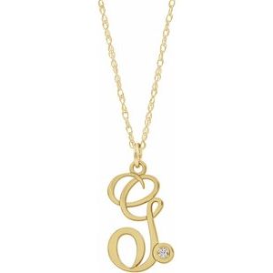 14K Yellow .02 CT Diamond Script Initial G 16-18" Necklace - Siddiqui Jewelers