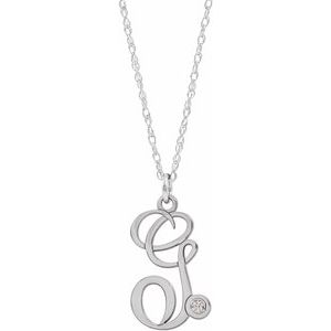 Sterling Silver .02 CT Diamond Script Initial G 16-18" Necklace - Siddiqui Jewelers