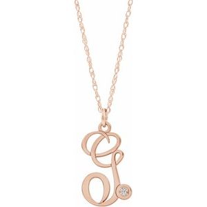 14K Rose Gold-Plated Sterling Silver .02 CT Diamond Script Initial G 16-18" Necklace - Siddiqui Jewelers
