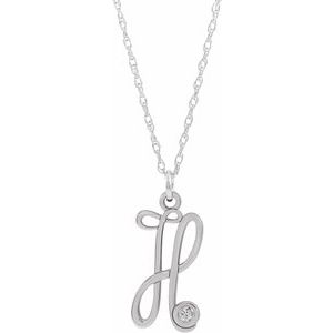 Sterling Silver .02 CT Diamond Script Initial H 16-18" Necklace - Siddiqui Jewelers