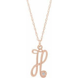 14K Rose Gold-Plated Sterling Silver .02 CT Diamond Script Initial H 16-18" Necklace - Siddiqui Jewelers