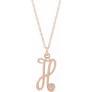 14K Rose Gold-Plated Sterling Silver .02 CT Diamond Script Initial H 16-18" Necklace - Siddiqui Jewelers