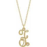 14K Yellow .02 CT Diamond Script Initial F 16-18" Necklace - Siddiqui Jewelers