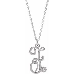 Sterling Silver .02 CT Diamond Script Initial F 16-18" Necklace - Siddiqui Jewelers