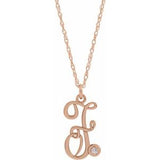 14K Rose .02 CT Diamond Script Initial F 16-18" Necklace - Siddiqui Jewelers