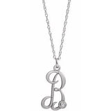 Sterling Silver .02 CT Diamond Script Initial B 16-18" Necklace - Siddiqui Jewelers