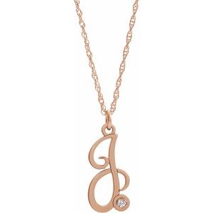 14K Rose Gold-Plated Sterling Silver .02 CT Diamond Script Initial J 16-18" Necklace - Siddiqui Jewelers