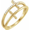 14K Yellow .06 CTW Diamond Sideways Cross Ring - Siddiqui Jewelers