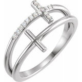 14K White .06 CTW Diamond Sideways Cross Ring - Siddiqui Jewelers