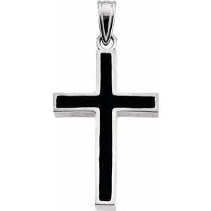 14K White & Black Epoxy 20x13 mm Cross Pendant - Siddiqui Jewelers