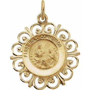 14K Yellow 20x18.5 mm First Holy Communion Medal - Siddiqui Jewelers