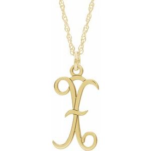 14K Yellow Gold-Plated Sterling Silver Script Initial X 16-18" Necklace - Siddiqui Jewelers