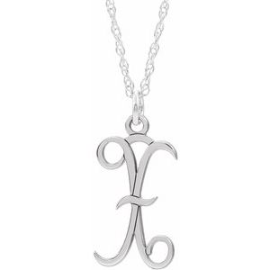 14K White Script Initial X 16-18" Necklace - Siddiqui Jewelers