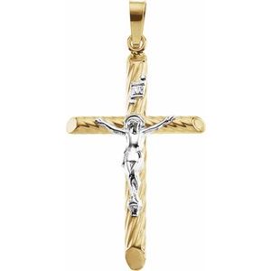 14K Yellow & White 28x18 mm Hollow Crucifix Pendant - Siddiqui Jewelers