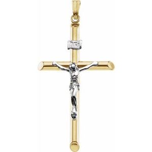 14K Yellow/White 32x19 mm Hollow Crucifix Pendant - Siddiqui Jewelers
