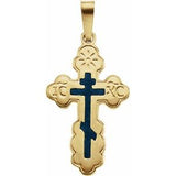 14K Yellow 19x13 mm Orthodox Cross Pendant with Blue Enamel - Siddiqui Jewelers