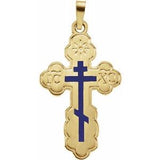 14K Yellow 26x17 mm Orthodox Cross Pendant with Blue Enamel - Siddiqui Jewelers